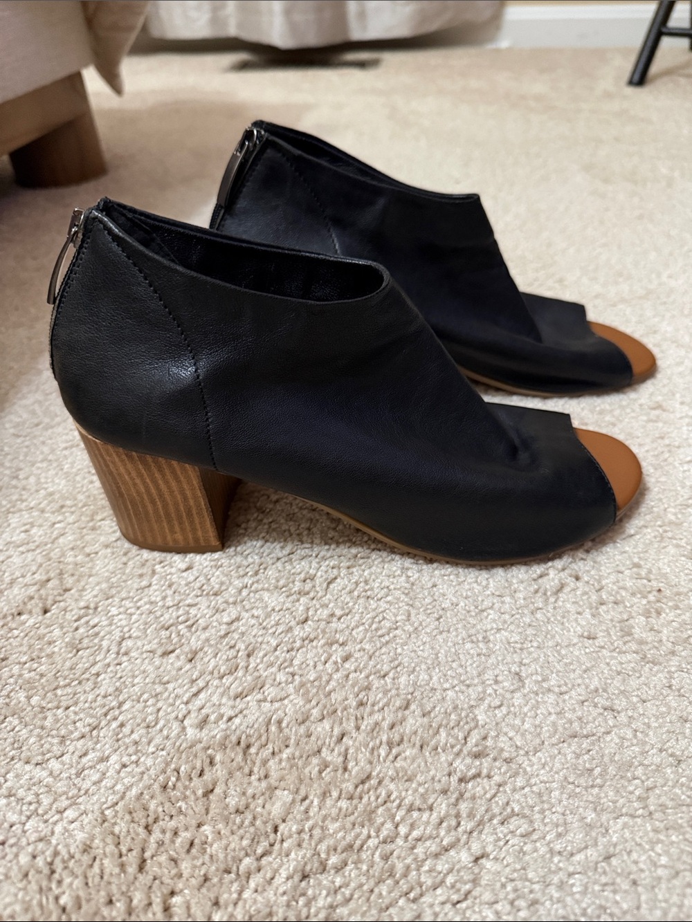 Women's Black Peep-Toe Block Heel Booties